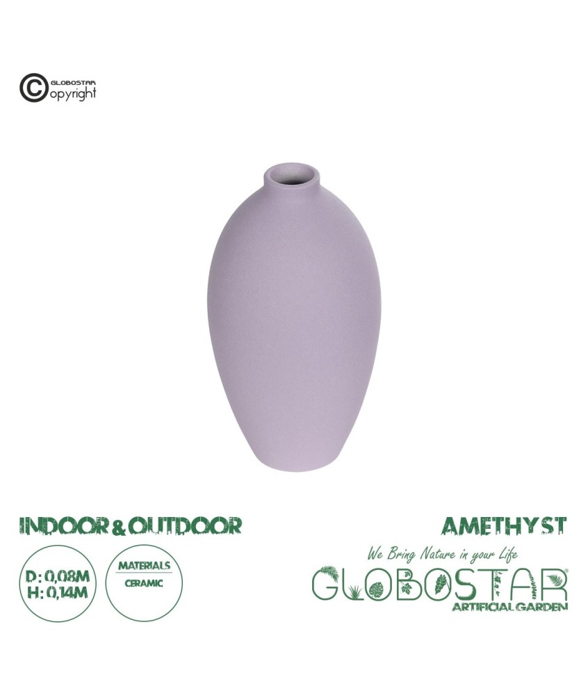 GloboStar® Artificial Garden AMETHYST 21267 Διακοσμητικό Κεραμικό Βάζo Μωβ Π8 x Μ8 x Υ14cm